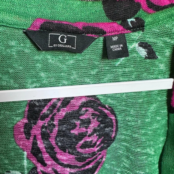 G by Giuliana Duster Topper Open Cardigan w/ pockets -Green Floral Medium PETITE - Picture 7 of 8